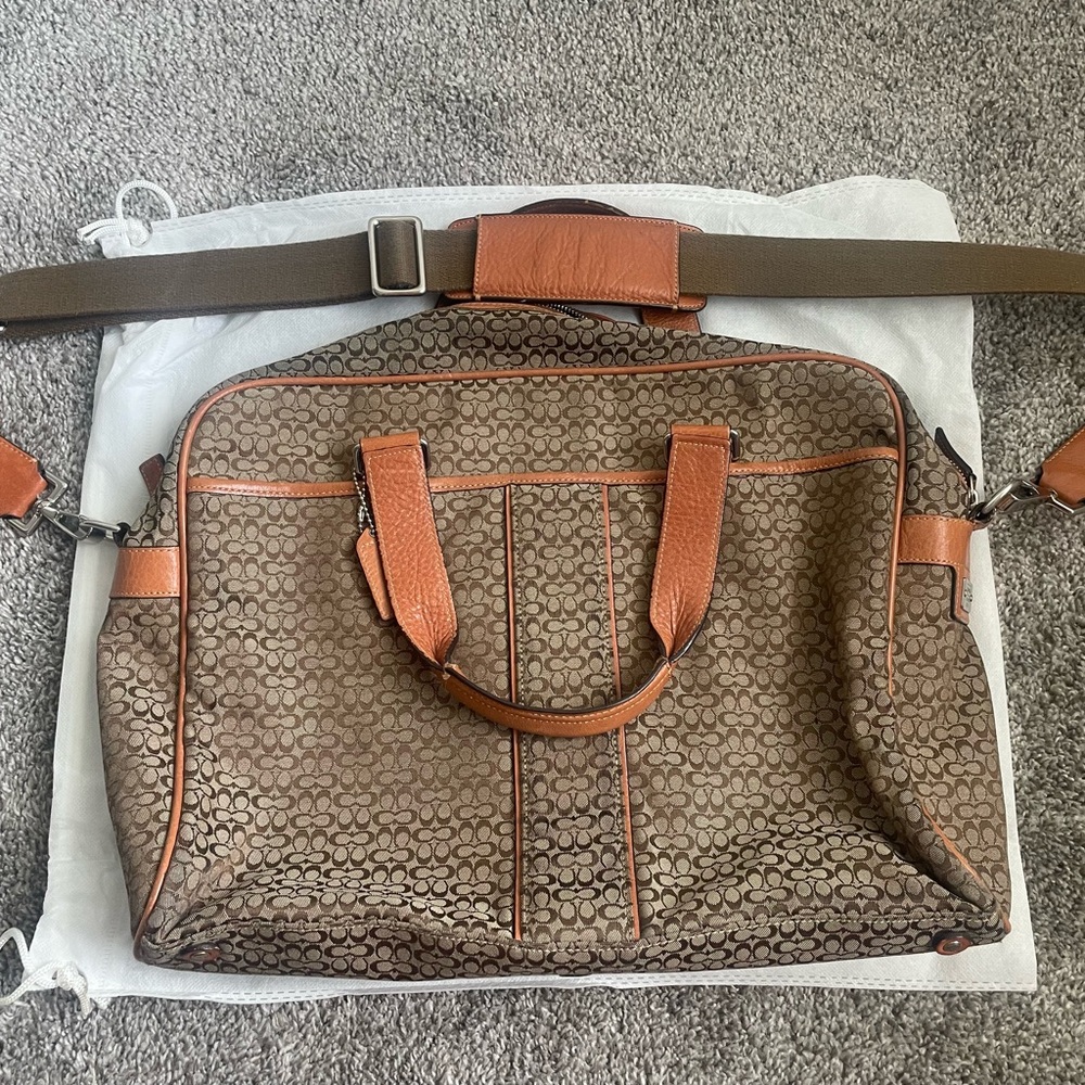 Authentic Coach Briefcase in signature cavas. Tan color; gently-used.